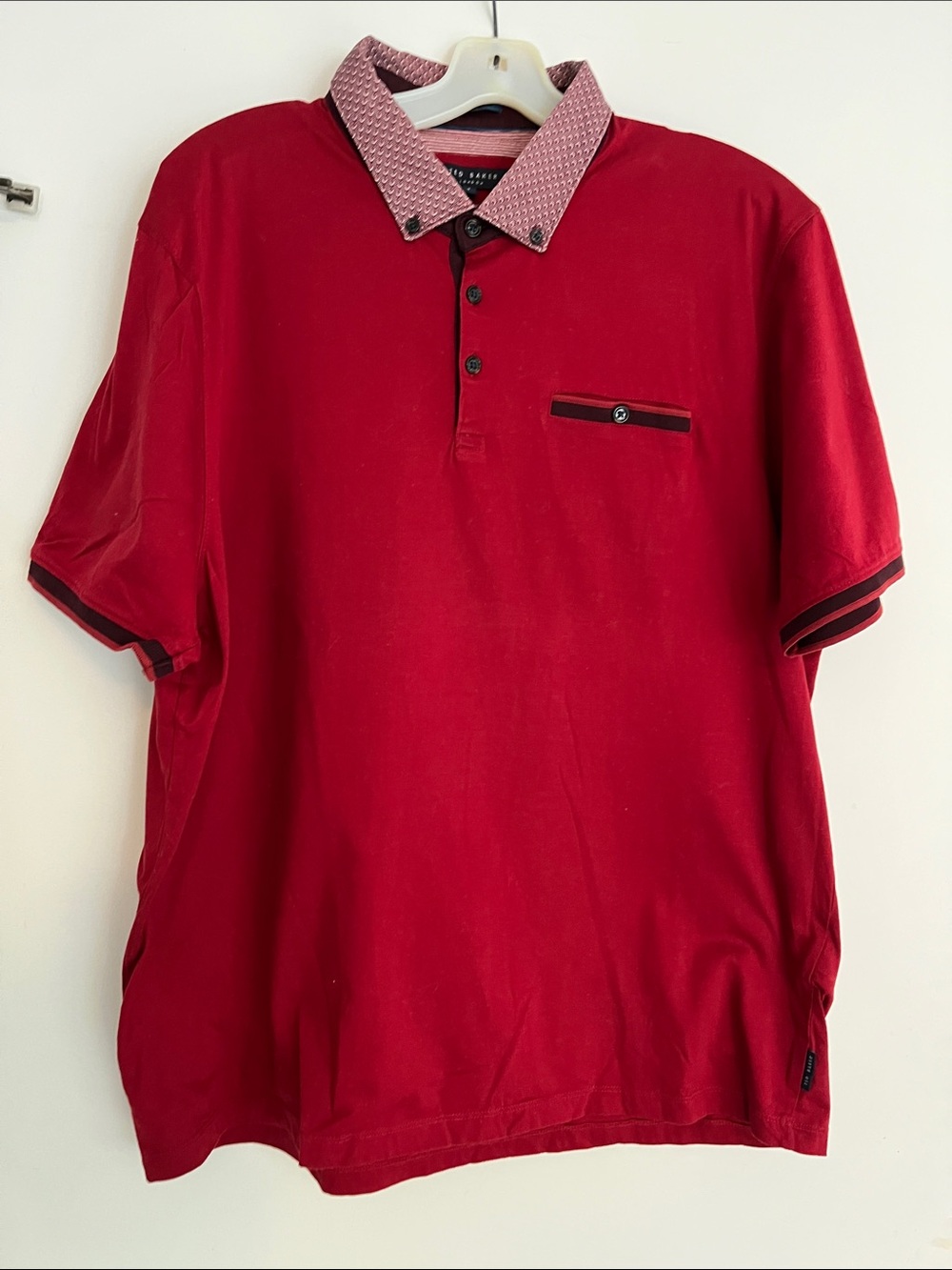 Ted Baker Red Polo with Patterned Contrast Collar 7/XL